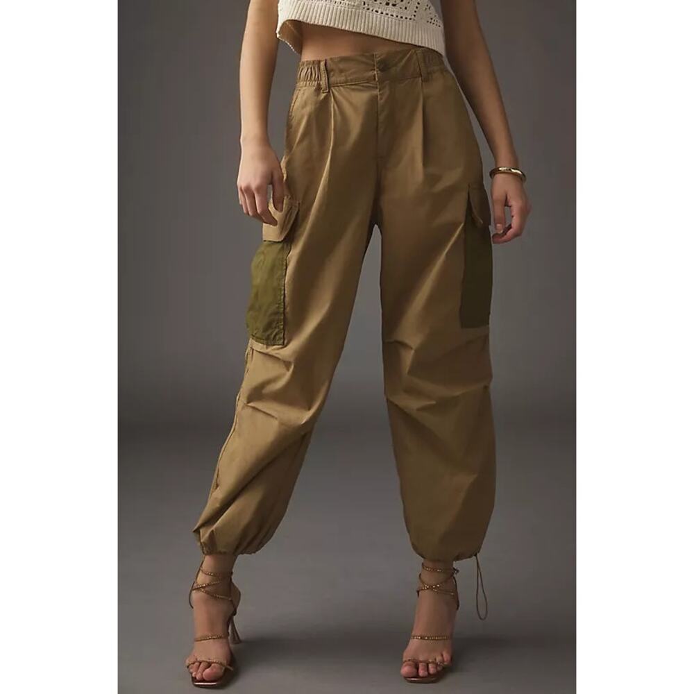 Anthropologie Parachute Cargo Pants Womens 31 Tan Khaki Green Two Tone Cotton
